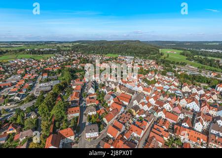 Blick aus der Vogelperspektive auf Schongau am Lech Stockfoto