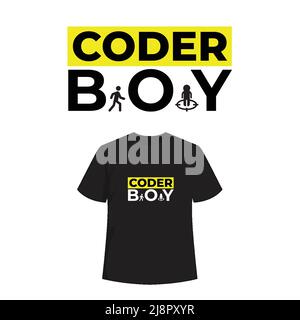 Coder Boy Logo T-Shirt-Design. Einzigartiges und limitiertes Typografie T-Shirt-Design. Stock Vektor
