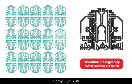 Urdu Kalligraphie von Bismillah mit Musterdesign von bismillah, Vektordatei mit Urdu Kalligraphie-Muster Stock Vektor