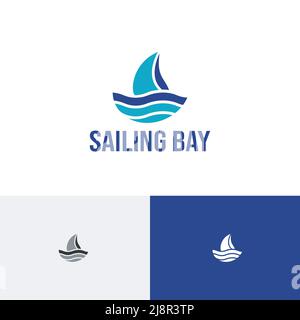 Segelboot Bay Beach Coast Sea Tour Reise Abenteuer Logo Stock Vektor