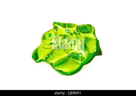 Creme Gel transparente kosmetische Probe Textur mit Blasen isoliert auf weißem Hintergrund. Kosmetische Creme transparent Gel Serum Textur mit Mikro Stockfoto