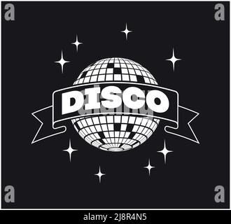 Symbol „Discoball Vector“. Party Template DJ Disco Party Banner. Retro-Plakat für Musik. 80s. Party 70s. Stock Vektor