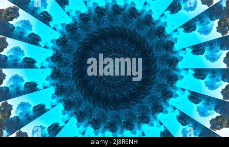 Illustration abstrakte kaleidoskopische Muster in Jadefarbe entstanden aus Foto von grünen Bambusblättern für Fliesen, Tapeten, Textilien oder Stockfoto