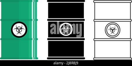 Verschiedene Metallfässer für radioaktive, giftige, gefährliche, brennbare und giftige Substanzen. Vektorgrafik Stock Vektor