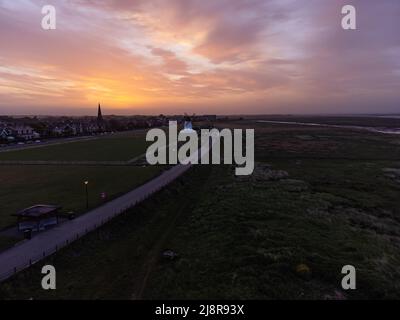 Sonnenaufgang bei Lytham Windmill Stockfoto