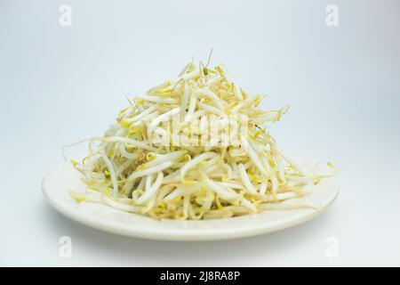 Stapel der Sojasprossen auf weißem Hintergrund Stockfoto