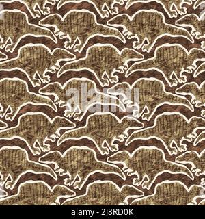 Braun handgezeichnete Spinosaurus fossile Knochen Dinosaurier nahtloses Muster. Geschlechtsspezifische neutrale jurassische Silhouette für die Babykrippe. Home Dekor für Museum Stockfoto
