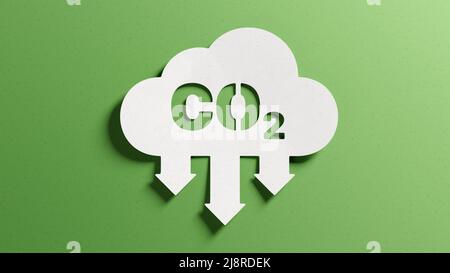 CO2 Emissionen reduzieren, um den Klimawandel und die globale Erwärmung zu begrenzen. Niedrige Treibhausgaswerte, Dekarbonisierung, Netto-CO2-Fußabdruck ohne CO2. Abstrakt m Stockfoto