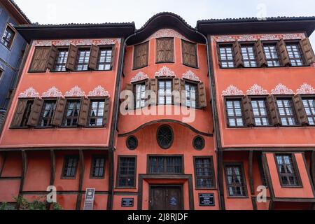 Historisches Museum in Dimitar Georgiadi Haus in der Altstadt von Plovdiv - Architekturreservat in Plovdiv Stadt im Süd-Zentrum Bulgariens Stockfoto