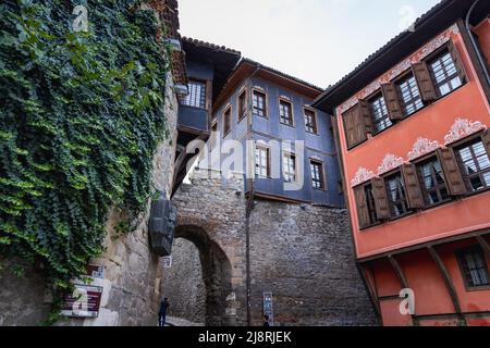 Hisar Kapia mittelalterliches Tor in der Altstadt von Plovdiv - Architekturreservat in Plovdiv, der Hauptstadt der Provinz Plovdiv im südlichen Zentrum Bulgariens Stockfoto