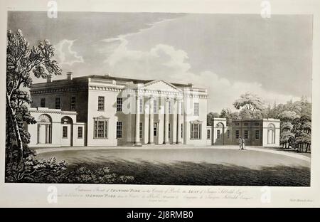 Vordereingang von Selwood Park (Silwood Park), in der Grafschaft Berkshire, der Sitz von James Sibbald Esqr - entworfen 1788) aus dem Buch "Pläne und Ansichten in Perspektive, mit Beschreibungen, von Gebäuden in England und Schottland errichtet: Und auch ein Essay, um die griechische, römische und gotische Architektur aufzuklären : begleitet von Entwürfen von Robert Mitchell, Erscheinungsdatum 1801 Verlag London : gedruckt, bei The Oriental Press, Wilson & Co. Für den Autor Stockfoto