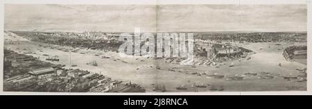 Panorama von Manhattan Island und dem Hudson River während der Hudson-Fulton-Festparade, am Samstag, 25. September 1909 die Ikonographie von Manhattan Island, 1498-1909 zusammengestellt aus Originalquellen und illustriert mit Foto-Tiefdruck-Reproduktionen wichtiger Karten, Pläne, Ansichten, Und Dokumente in öffentlichen und privaten Sammlungen - Band 3 von Isaac Newton Phelps Stokes, Verlag New York : Robert H. Dodd 1918 Stockfoto