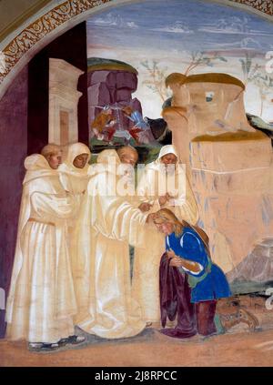 Storie di San Benedetto - particolare da“ Il Santo rimprovera Valeriano “ - affresco - Luca Signorelli - 1495 - Monte Oliveto Maggiore (Si) ,Italia, Stockfoto