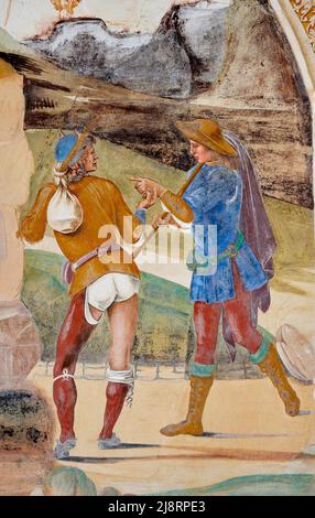 Storie di San Benedetto -particolare da “ Il Santo rimprovera Valeriano “ - affresco - Luca Signorelli - 1495 - Monte Oliveto Maggiore (Si) ,Italia, Stockfoto