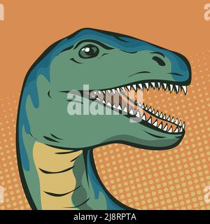 Porträtdarstellung des Raptorkopfes. Räuberischer Dinosaurier aus der Jurassischen Zeit. Starker Jäger-Raptor. Prähistorische Pangolin. Cartoon Vektor Kunst illust Stock Vektor