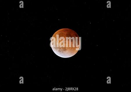 Super Flower Blood Moon - totale Mondfinsternis aufgenommen am 15. Mai 2022, Kanada Stockfoto