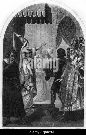 'Repräsentation de la reine Anne de Bretagne (1477-1514) a sa cour' (Königin von frankreich Anne von der Bretagne) Gravure tiree de 'Mysteres du Grand monde' de Girard Collection privee Stockfoto