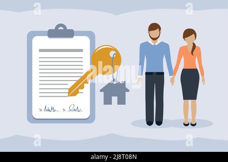 Paar Mann und Frau kaufen Haus unterzeichnen Vertrag Stock Vektor