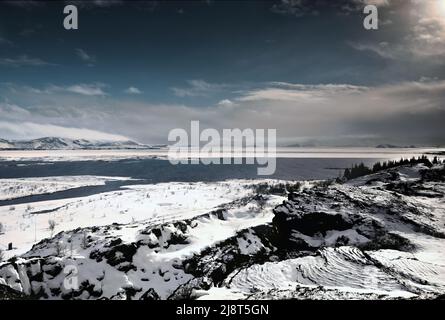 Blick über den Thingvellir (Þingvellir) Nationalpark, Südwestisland Stockfoto