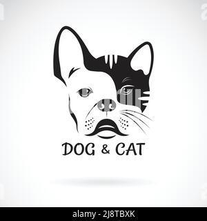 Vektor von Hundegesicht (Bulldog) und Katzengesicht-Design auf weißem Hintergrund. Haustier. Tier. Logo oder Symbol für Hund und Katze. Stock Vektor