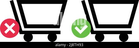 Satz von Warenkorbsymbolen mit Kreuz- und Häkchen. Bearbeitbarer Vektor. Stock Vektor