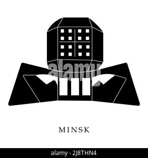 Europäische Hauptstädte, Minsk. Schwarz-Weiß-Abbildung Stock Vektor