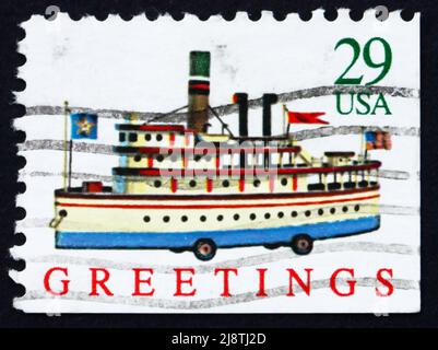 VEREINIGTE STAATEN von AMERIKA - UM 1992: Eine in den USA gedruckte Briefmarke zeigt Ship Toy, Christmas, um 1992 Stockfoto
