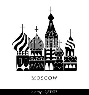 Europäische Hauptstädte, Moskau. Schwarz-Weiß-Abbildung Stock Vektor