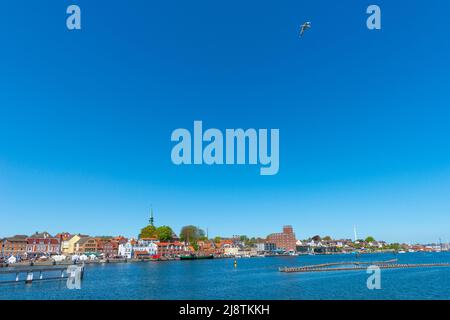 Kleinstadt Kappeln am Schleifjord, Panoramablick über den Fjord, Schleswig-Holstein, Norddeutschland, Europa Stockfoto