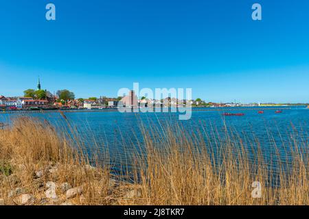 Kleinstadt Kappeln am Schleifjord, Panoramablick über den Fjord, Schleswig-Holstein, Norddeutschland, Europa Stockfoto