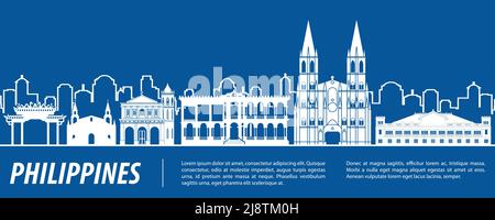 Philippinen berühmte Wahrzeichen durch Silhouette Stil, Vektor-Illustration Stock Vektor