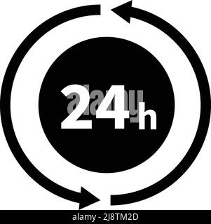 Rundes Symbol mit rotierendem Pfeil und 24 Stunden. Bearbeitbarer Vektor. Stock Vektor