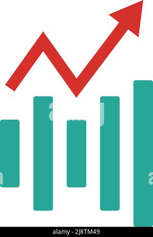 Rote Pfeile und grüne Balken. Vektoren für Umsatz, Währung, Investitionen usw. editierbarer Vektor. Stock Vektor