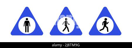 Man-Straßenschild kleben. Schwarze Walking und Running menschlichen Figuren, Fußgänger Silhouette Piktogramm. Vektor-Symbole für den menschlichen Verkehr Stock Vektor