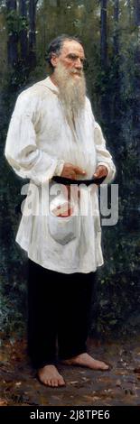 Ilya Repin. Gemälde mit dem Titel „Leo Tolstoi Barefoot“ des in der Ukraine geborenen russischen Künstlers Ilja Jefimowitsch Repin (1844-1930), Öl auf Leinwand, 1901 Stockfoto