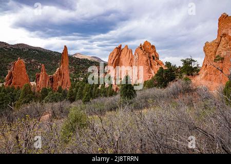 Der unglaublich tolle Garden of the Gods ist ein unverzichtbarer Zwischenstopp, wenn Sie durch Colorado Springs, Colorado, reisen Stockfoto