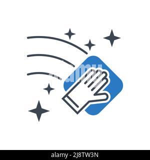 Symbol für die Reinigung der Vektorglyphensymbole. Die Hand mit einer Serviette wischt die Oberfläche ab. Sauberes Schild. Isoliert auf weißem Hintergrund. Editierbare Vektordarstellung Stock Vektor