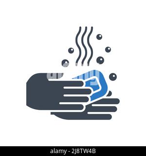 Symbol für Vektorgliphe mit Bezug zur Handwäsche. Die Hände waschen sich mit Seifenwasser. Schild „Händewaschen“. Isoliert auf weißem Hintergrund. Editierbare Vektorgrafik Stock Vektor