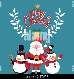 Frohe Weihnachten und glückliches Neues Jahr Social Media Post, Banner Vorlage mit Weihnachtsmann und Schneemann Stock Vektor