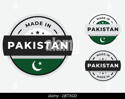 Made in Pakistan Flagge grüne Farbe, Satz von Etiketten, Briefmarken, Abzeichen. Vektorgrafik Stock Vektor