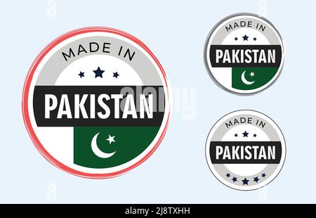 Made in Pakistan Set von Etiketten, Briefmarken, Aufklebern mit pakistanischer Flagge. Hergestellt in Pakistan Vektor-Illustration Stock Vektor