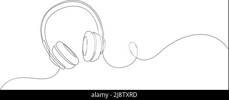 Eine Linie Zeichnung der Kopfhörer Lautsprecher Gerät Gadget, handgezeichnete Einfachheit und Minimalismus. Stock Vektor