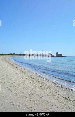 Der Strand des Meeresschutzgebietes von Vendicari, eine natürliche Oase in Sizilien, Italien. Stockfoto