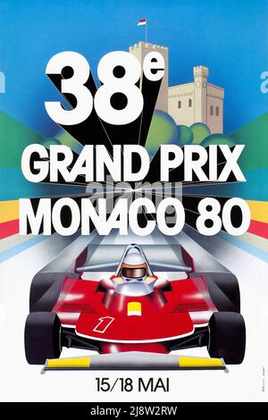 Oldtimer-Poster für das Rennen der Formel 1 in Monaco 1980s, 38E Stockfoto