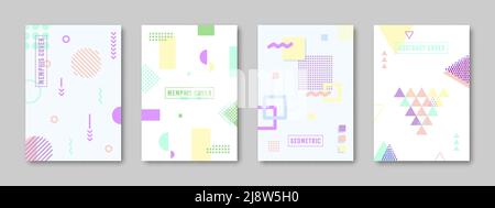 Geometrische Abdeckung memphis Notizbuch Pastell flach Set. Zarte Neon Hintergrund scharfe Form cool Flyer Hipster Stil retro Wrap minimal Magazin Deckblatt Vorlage Schatten Broschüre Booklet 80-90s Stock Vektor