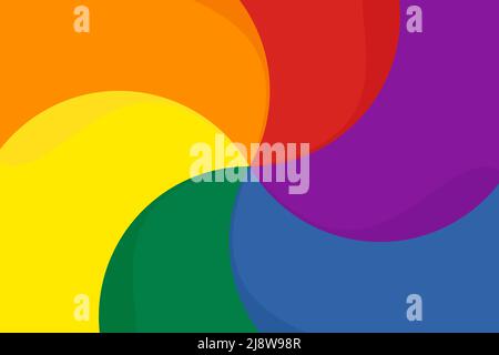 Regenbogenfarben farbenfroher Hintergrund mit gebogenem Ray-Stern Sunburst Hintergrund. Farben der Pride-Flagge wirbeln. Vektorgrafik Stock Vektor