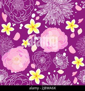 Nahtlose lila Hintergrund mit zarten Blüten. Vektorgrafik Stock Vektor