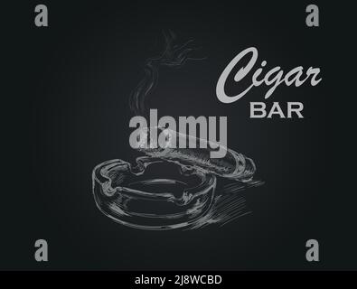 Zigarre Mit Aschenbecher Rauchen. Bar Zigarre Mit Aschenbecher. Bar Stock Vektor