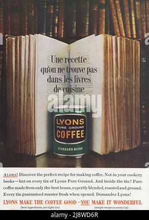 Lyons reiner gemahlener Kaffee vintage Zeitschrift Werbung adver Papier Anzeige 1970s 1960s Stockfoto