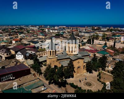 Alte Stadt Derbent in Dagestan, Luftdrohnenansicht. Stockfoto